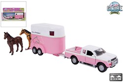 Kids Globe Mitshubishi met paardentrailer roze
