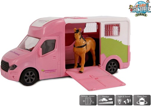 Camion transport chevaux die cast rose avec lumière et son 20cm jouet