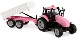 Tracteur jouet avec remorque rose avec lumière et son 25cm