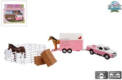 Kids Globe Mitsubishi met paardentrailer roze set