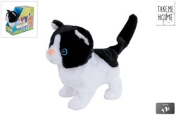 Chat en peluche interactif qui marche noir blanc 15,5cm jouet chaton