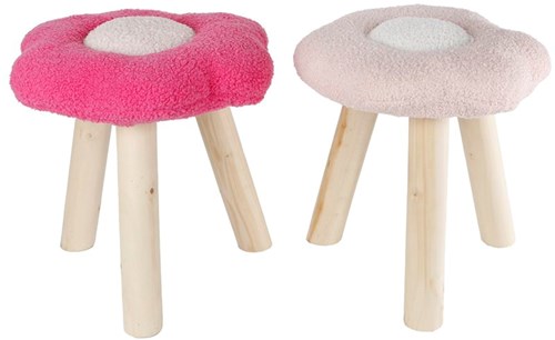 Tabouret enfant Flower rose/fuchsia bois tissu 30x30x33cm