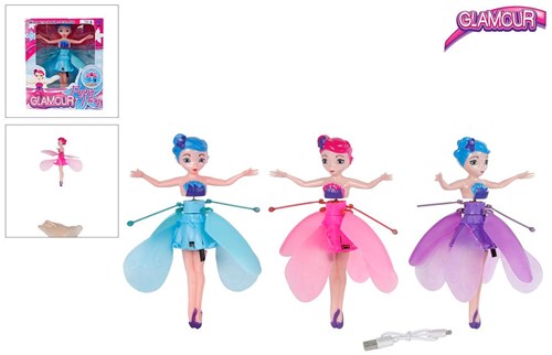 Poupée fée volante glamour 16,5cm jouet magique rechargeable USB
