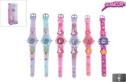 Van Manen montre enfant fleurs rose foncé - montre analogique avec lumière