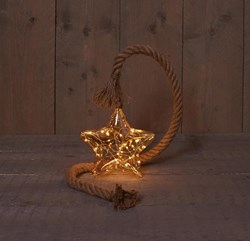 Étoile verre or décoration LED 19cm sur corde lumière blanc chaud