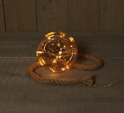 Boule de Noël lumineuse verre or 18cm LED blanc chaud déco corde 1m