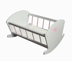 Engelhart Toys berceau à bascule poupée bois blanc-rose 50x30x40cm