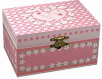 Harlekijn boîte à bijoux boîte à musique cœur rose avec fleurs pour enfants