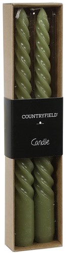 Countryfield bougie de table spirale 20cm lot de 2 bougies vert clair