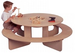 Van Dijk Toys Table ronde avec banc et bac de rangement (à plat) - Naturel - L'article se compose de 2 boîtes