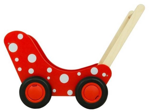 Van Dijk Toys Poppenwagen rood met witte stippen (flatpacked)