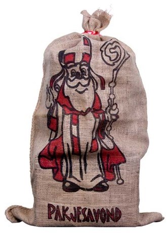 Sac cadeau en jute Sinterklaas imprimé 60x102cm fête de Sinterklaas