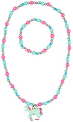 Souza Ketting + armband Aike, eenhoorn roze-mint groen (1 set)