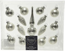 Boule de Noël Verre mini set 15 pièces - Décoration argentée en verre