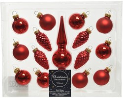 Boule de Noël verre mini set 15 pièces rouge décoration verre
