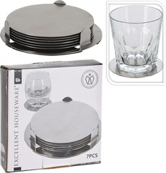 Sous-verre inox - 6 pièces avec support - argenté - sous-verres à verres