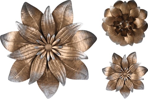 Décoration murale fleur bronze 35 cm déco murale plastique doré
