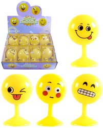 Kidsfun balle culbuto jouet jaune avec smileys et ventouse 11 cm