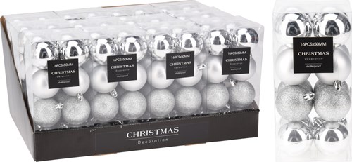 Boule de Noël incassable argentée 5 cm set de 16 décorations