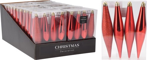 Boule de Noël incassable cône 15cm 4 pièces rouge décoration