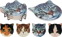 Sous-verre Chat en carton - set de 4 pièces avec support multicolore