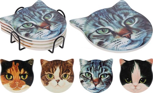 Sous-verre Chat en carton - set de 4 pièces avec support multicolore