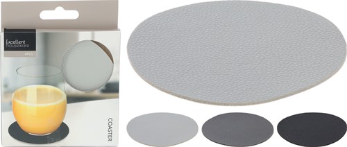 HH - Koopman set de dessous de verre gris simili cuir 10cm 4 pièces accessoire de table