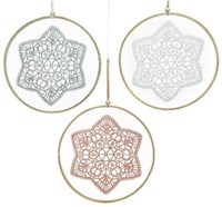 Décoration suspendue coton Decoris Ø24cm avec cadre en bambou assortie