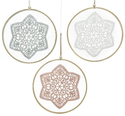 Décoration suspendue coton Decoris Ø24cm avec cadre en bambou assortie
