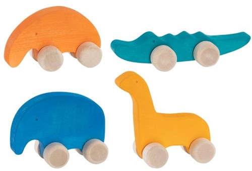 Goki animaux à pousser jouets en bois animaux colorés motricité-2