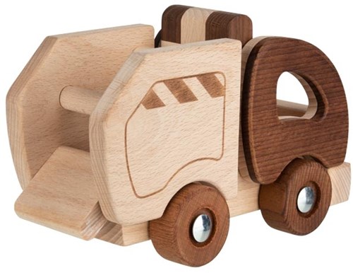 Goki camion poubelle en bois jouet durable brun FSC-2
