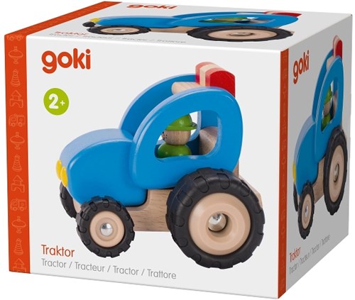Goki tracteur en bois jouet bleu durable ferme-2