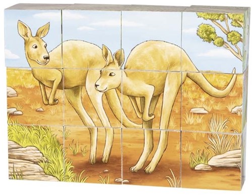 Goki puzzle cubes en bois animaux australiens 12 pièces bleu-2