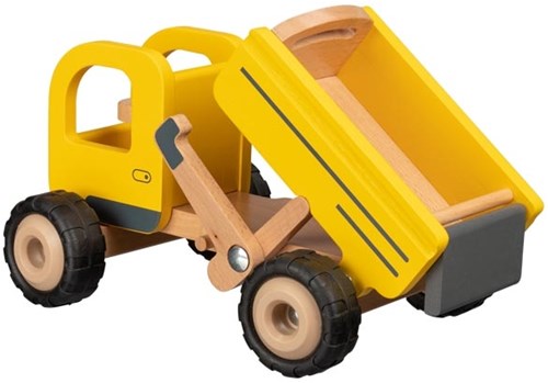 Goki camion-benne en bois - jouet véhicule de chantier jaune-3