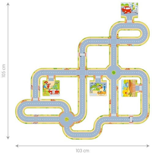 Goki Puzzle de Sol Routes avec 2 Véhicules - Jouet en Carton-3