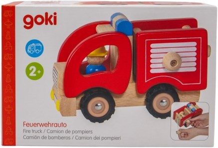 Goki camion de pompier en bois jouet - véhicule robuste en bois-3