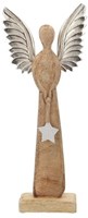 HBX natural living décoration Ange bois de manguier brun statue 34cm