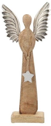 HBX natural living décoration Ange bois de manguier brun statue 34cm