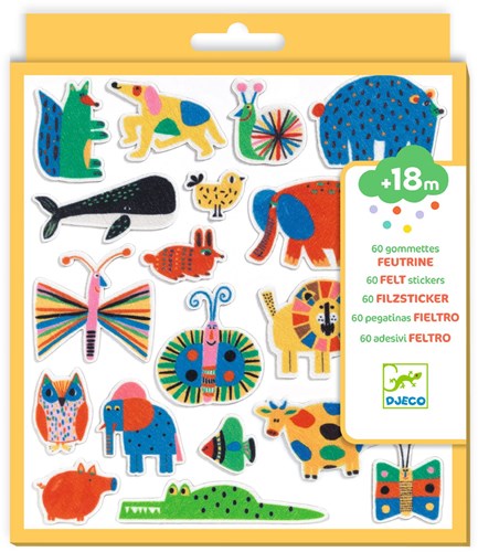 Djeco LES PETITS CADEAUX DES PETITS - STICKERS 60 gommettes en feutrine - Des animaux partout ! - FSC MIX (PACKAGING)