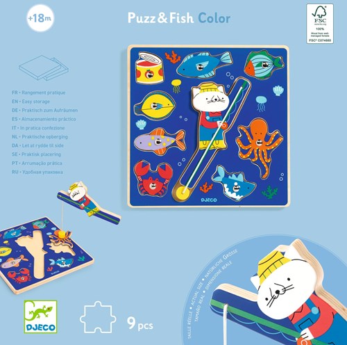 Djeco PUZZLES BOIS - PUZZLES RELIEF Puzz & Fish Color - FSC 100%