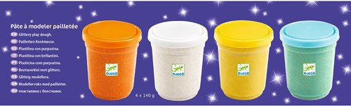Djeco LES COULEURS DES PETITS - PATES A MODELER 4 pots de pâte à modeler - Pailletées