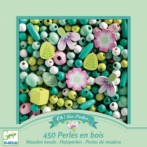 Djeco L'ART DU FIL - PERLES & BIJOUX Perles bois - Feuilles et fleurs - FSC 100%