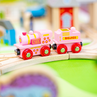 BigJigs locomotive en bois 123 avec wagon - rose - train jouet-2