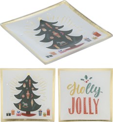 Home & Styling assiette en verre de Noël 10x10cm avec sapin et texte