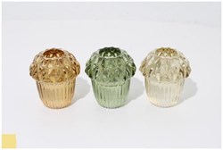 Home & Styling bougeoir en verre avec perles - photophore vert festif
