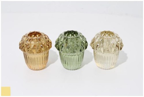 Home & Styling bougeoir en verre avec perles - photophore vert festif