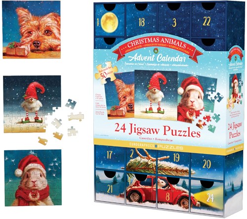 Eurographics calendrier de l'Avent puzzle Christmas Animals 24 puzzles 50 pièces-2
