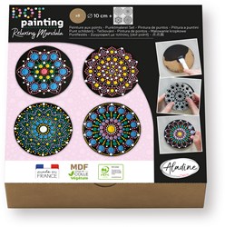 Aladine set créative dot painting - 8 dessous de verre 10cm peinture