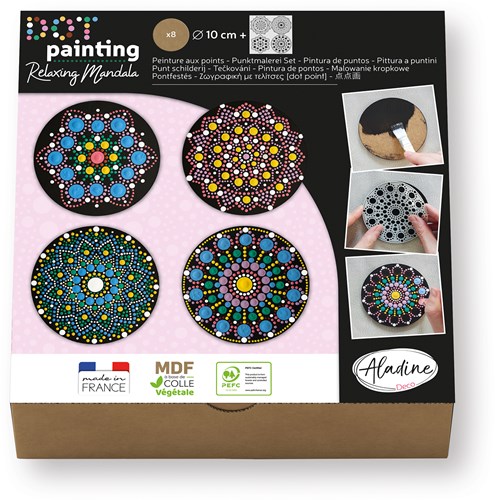 Aladine set créative dot painting - 8 dessous de verre 10cm peinture