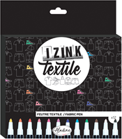 Aladine set de feutres textiles - 12 marqueurs tissus couleurs vives